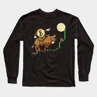 Bitcoin Crypto BTC to the Moon Bullrun Featuring Bull Trend Long Sleeve T-Shirt